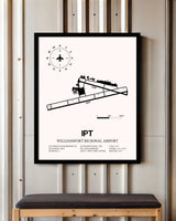 Williamsport Regional Airport framed poster displayed in an airplane hangar