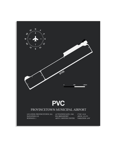 Gray Framed Provincetown Municipal Airport layout wall art poster