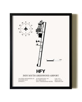 Framed Indy South Greenwood Airport wall art poster in black frame