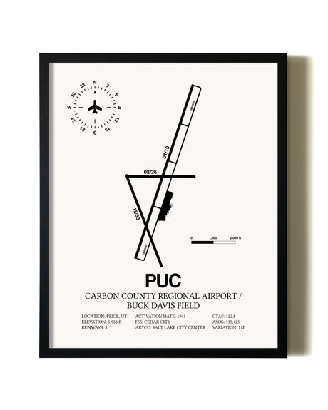 Framed Carbon County Regional Airport / Buck Davis Field wall art poster in black frame