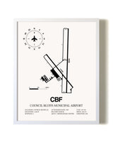 Council Bluffs Municipal Airport airport map poster in oak frame