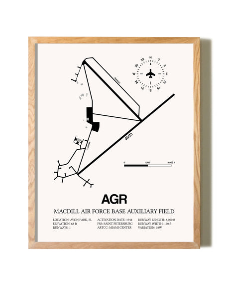MacDill Air Force Base Auxiliary Field framed print in natural wood frame