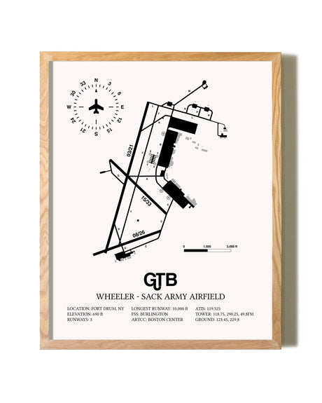 Wheeler-Sack Army Airfield framed print in natural wood frame