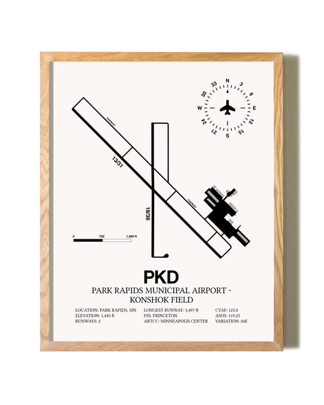 Park Rapids Municipal Airport-Konshok Field framed print in natural wood frame