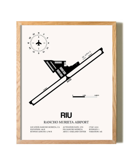 Rancho Murieta Airport framed print in natural wood frame