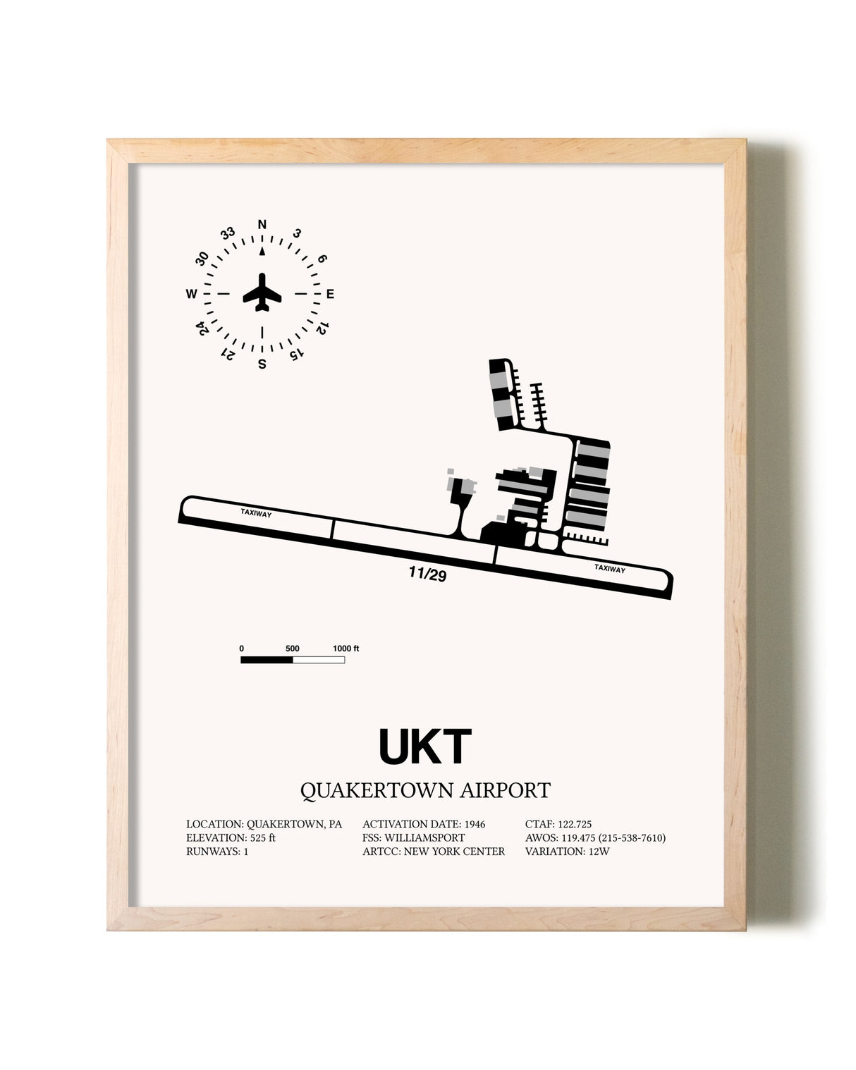Quakertown Airport framed wall art in white frame