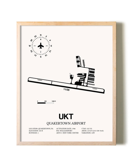Quakertown Airport framed wall art in white frame