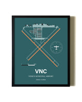 Green Venice Municipal Airport aviation wall décor in black wood frame