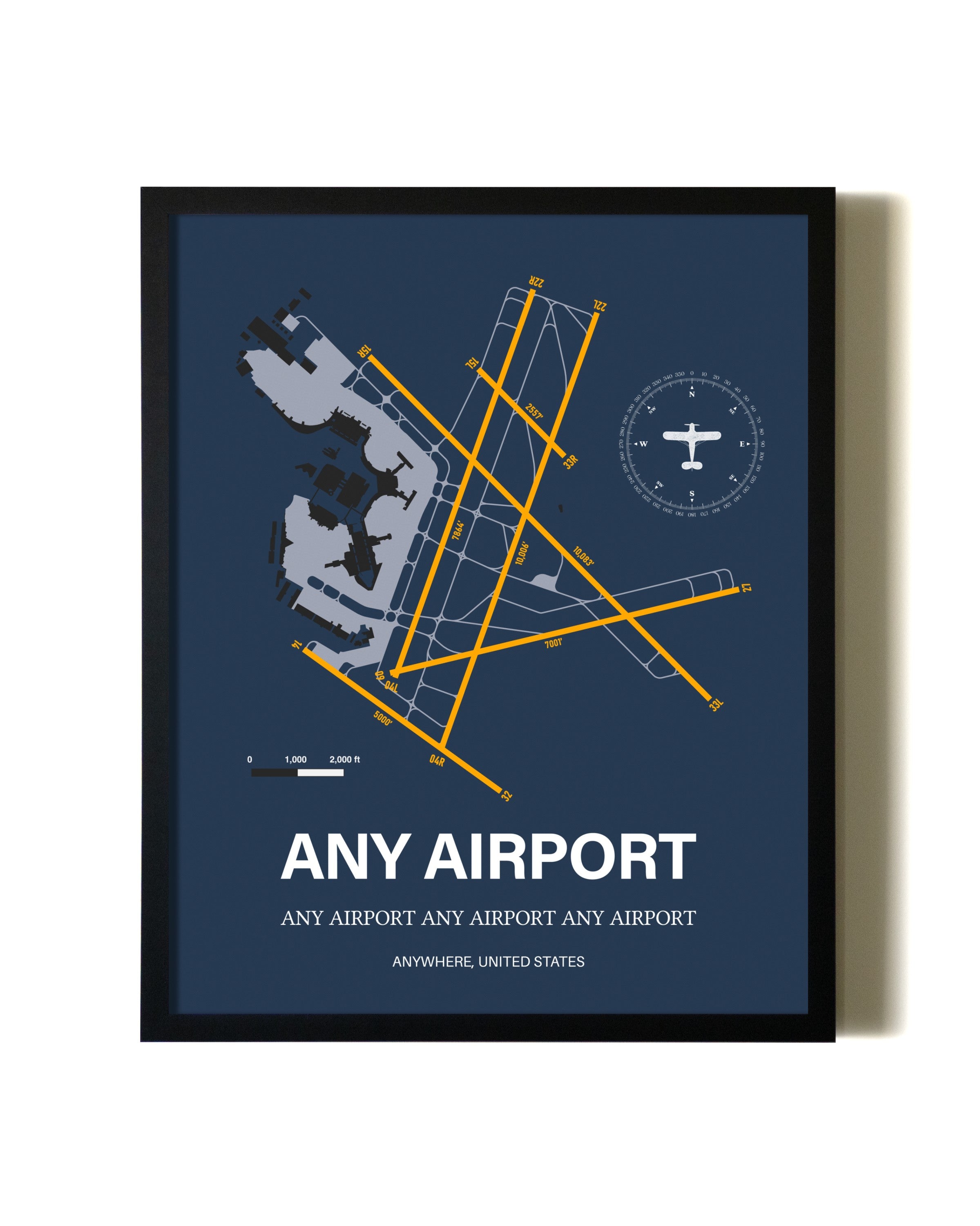 Any Airport Map Wall Art Framed Print – ANY Aviation Poster