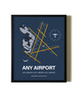 Blue and Yellow Framed Any Airport wall art poster in black frame