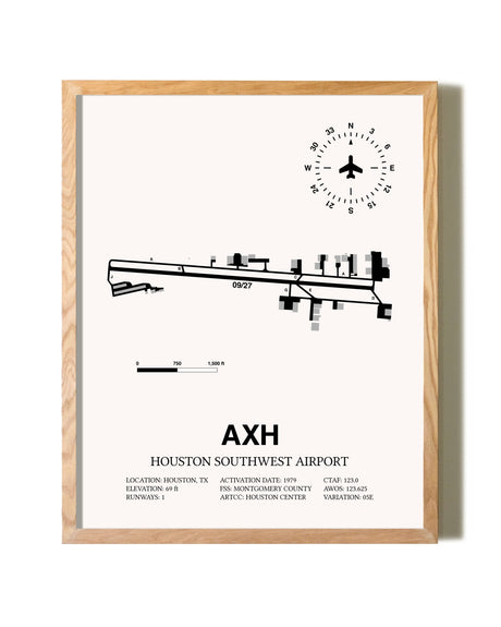 Houston Southwest Airport framed print in natural wood frame