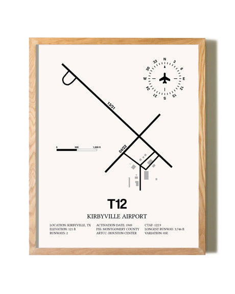 Kirbyville Airport framed print in natural wood frame