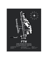 Gray Framed Fort Worth Meacham International Airport layout wall art poster