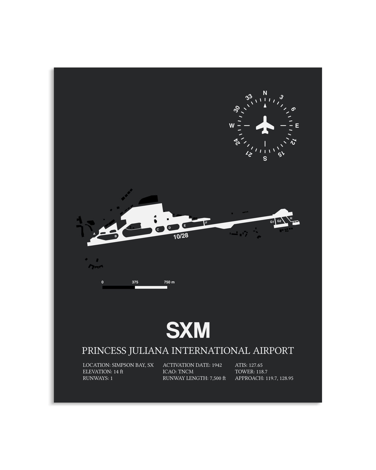 Gray Framed Princess Juliana International Airport layout wall art poster