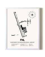 Northern Colorado Regional Airport airport map poster in oak frame