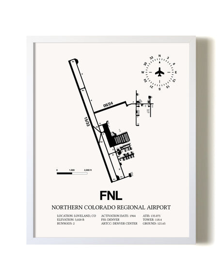 Northern Colorado Regional Airport airport map poster in oak frame