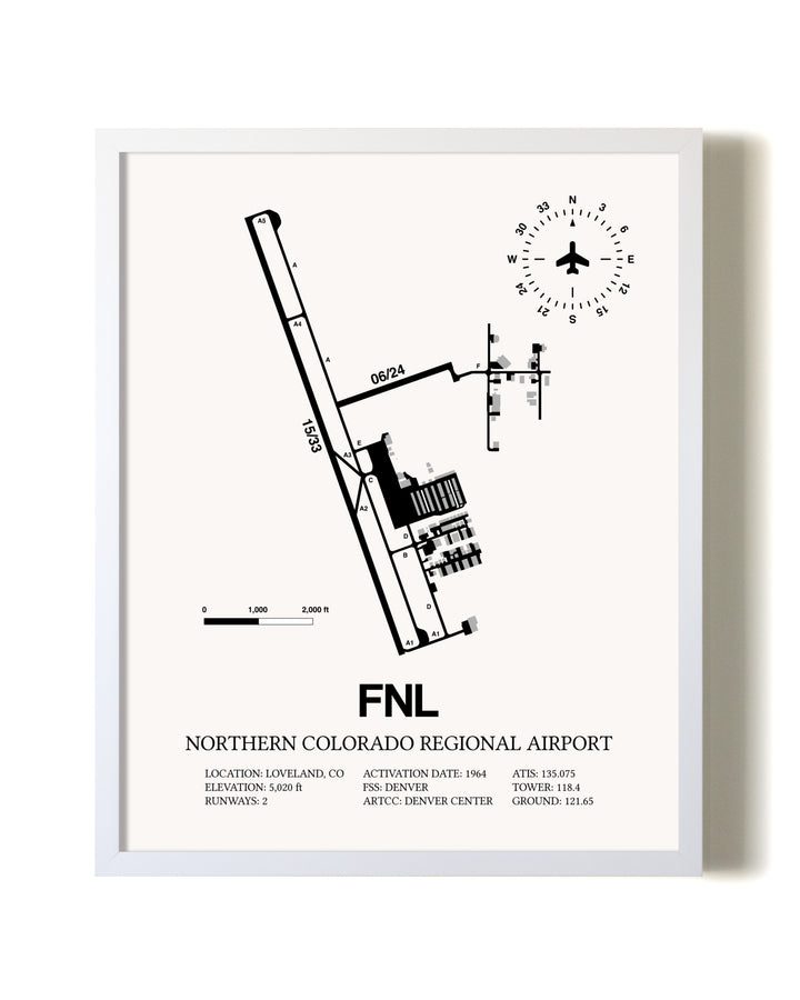Northern Colorado Regional Airport airport map poster in oak frame