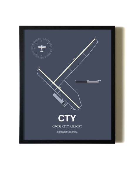 Blue and Cream Framed Cross City Airport layout wall art poster