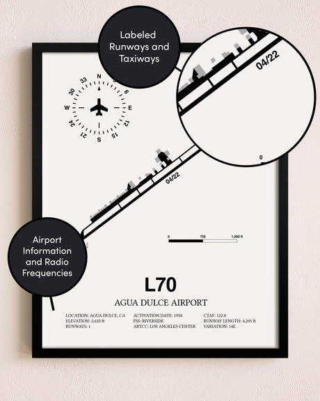 Framed Agua Dulce Airport layout wall art poster