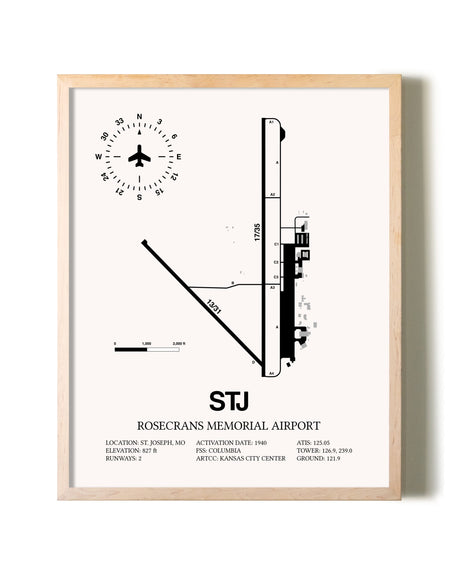 Rosecrans Memorial Airport framed wall art in white frame