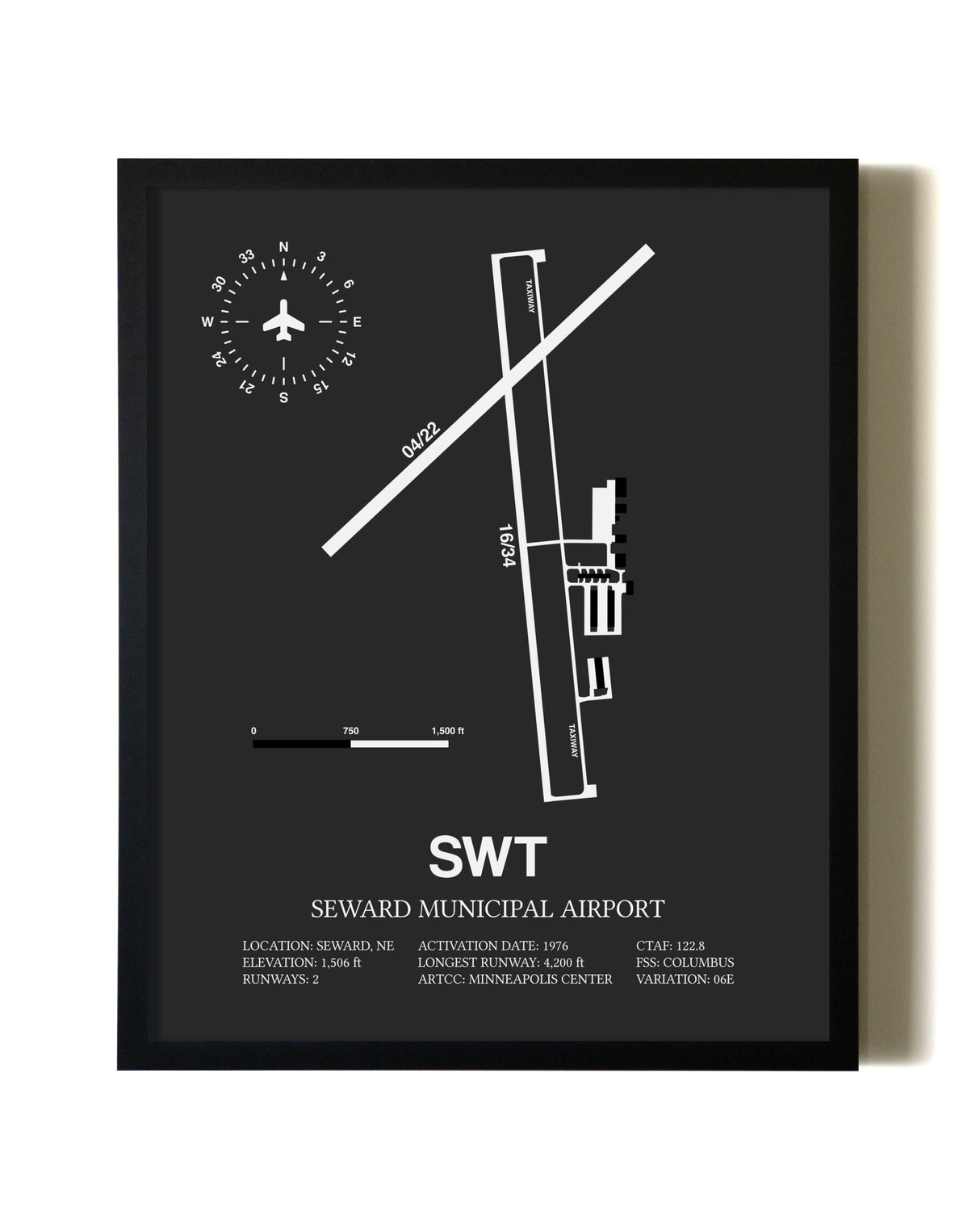 Unframed Seward Municipal Airport map print poster