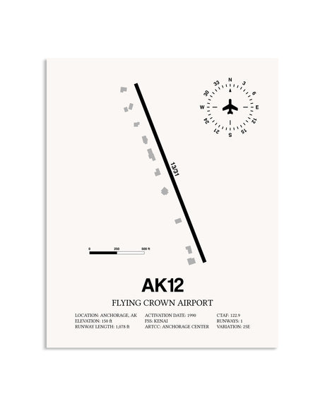 Gray Flying Crown Airport framed poster displayed in an airplane hangar