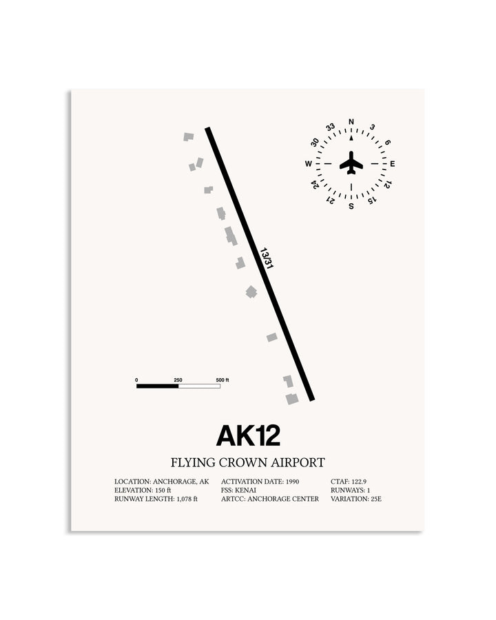 Gray Flying Crown Airport framed poster displayed in an airplane hangar