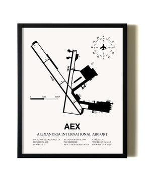 Framed Alexandria International Airport wall art poster in black frame