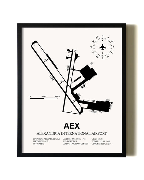 Framed Alexandria International Airport wall art poster in black frame