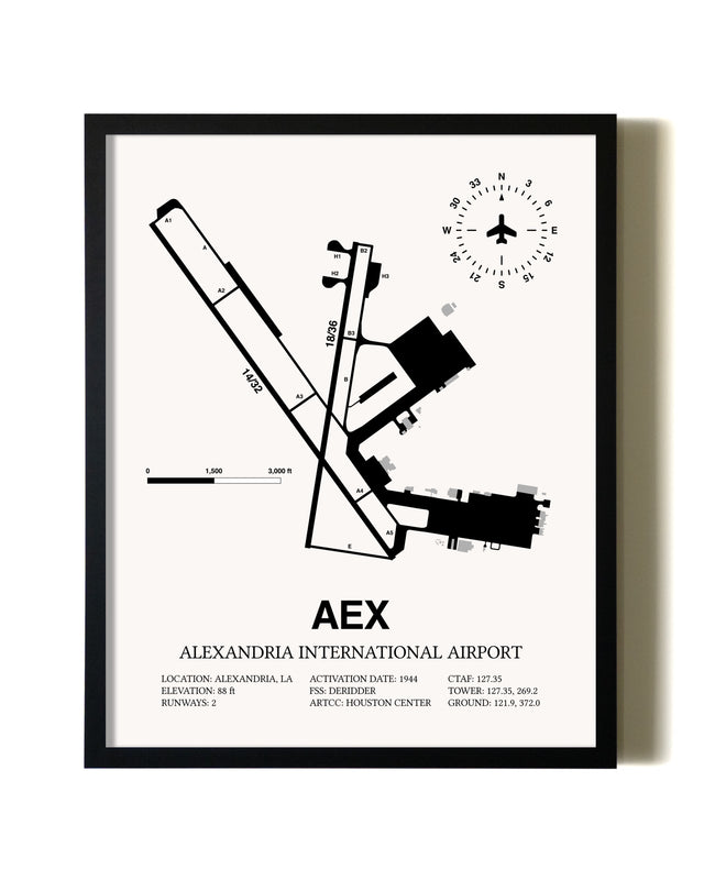 Framed Alexandria International Airport wall art poster in black frame