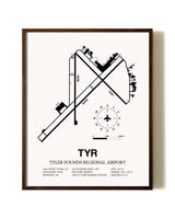 Tyler Pounds Regional Airport aviation print in walnut frame