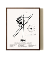 Graham Municipal Airport aviation print in walnut frame