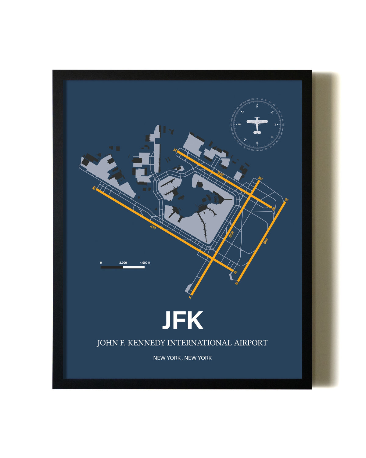 Framed John F. Kennedy International Airport wall art poster in black frame