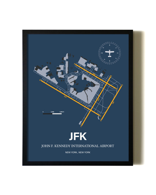 Framed John F. Kennedy International Airport wall art poster in black frame
