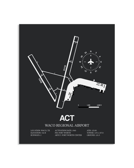 Gray Framed Waco Regional Airport layout wall art poster