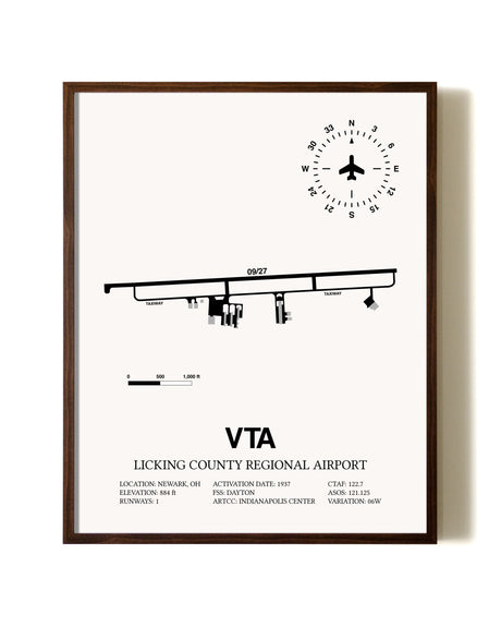 Licking County Regional Airport aviation print in walnut frame