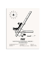 Gray Fayetteville Regional Airport / Grannis Field framed poster displayed in an airplane hangar
