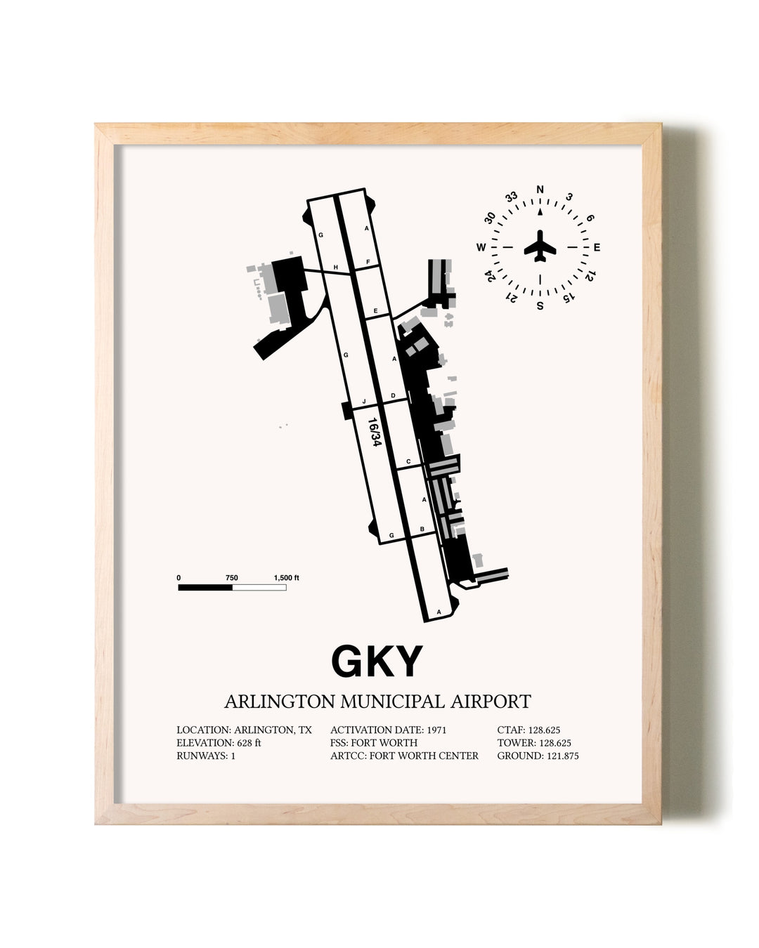 Arlington Municipal Airport framed wall art in white frame