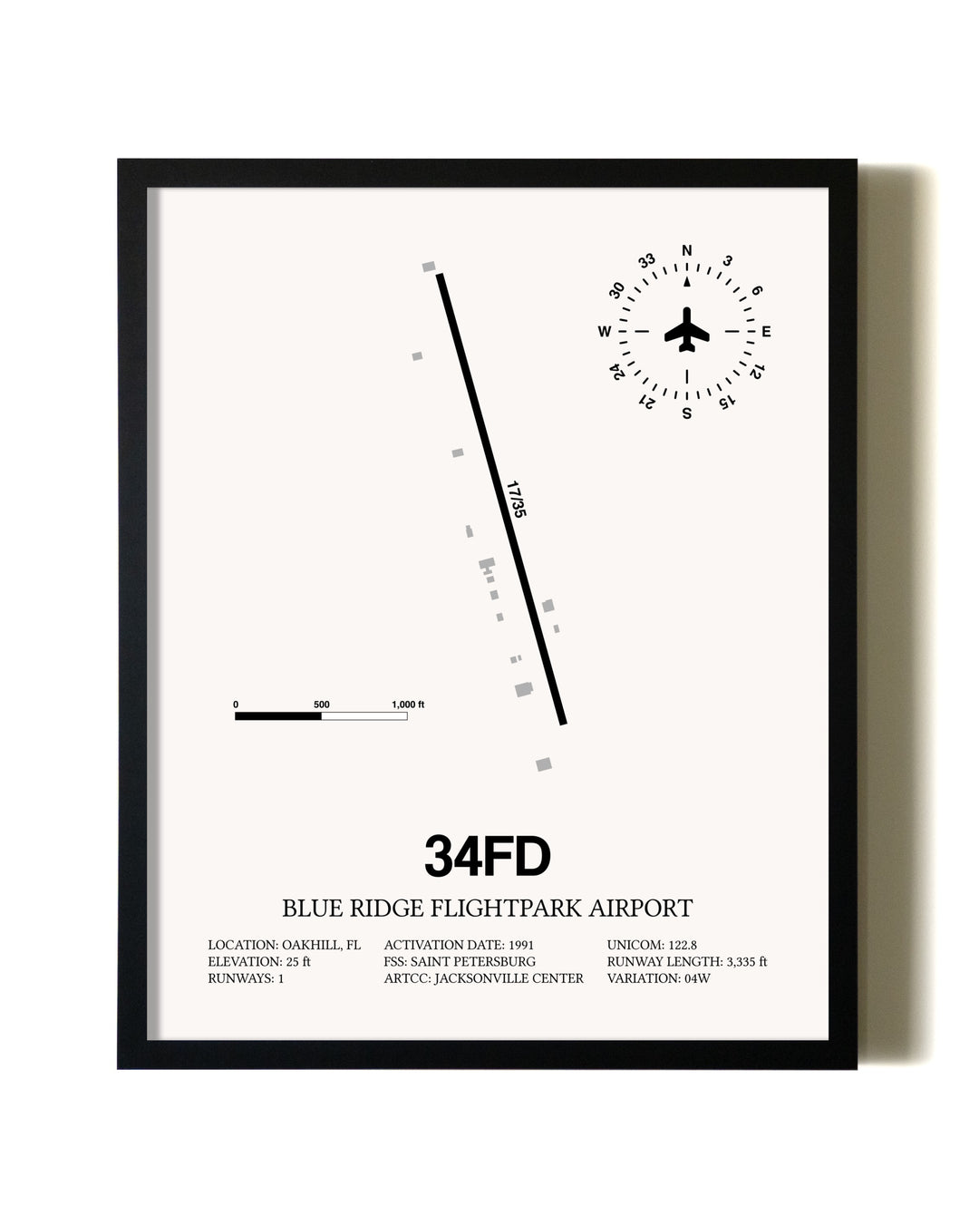 Framed Blue Ridge Flightpark Airport wall art poster in black frame