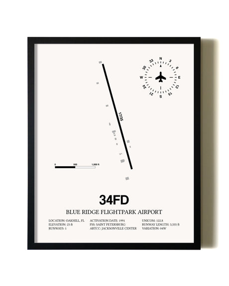 Framed Blue Ridge Flightpark Airport wall art poster in black frame
