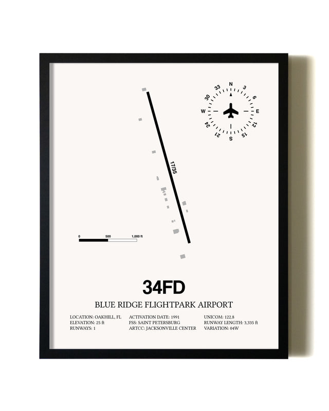 Framed Blue Ridge Flightpark Airport wall art poster in black frame