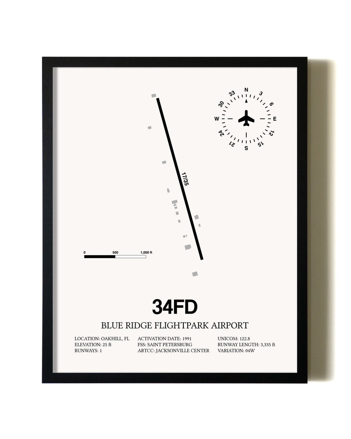 Framed Blue Ridge Flightpark Airport wall art poster in black frame