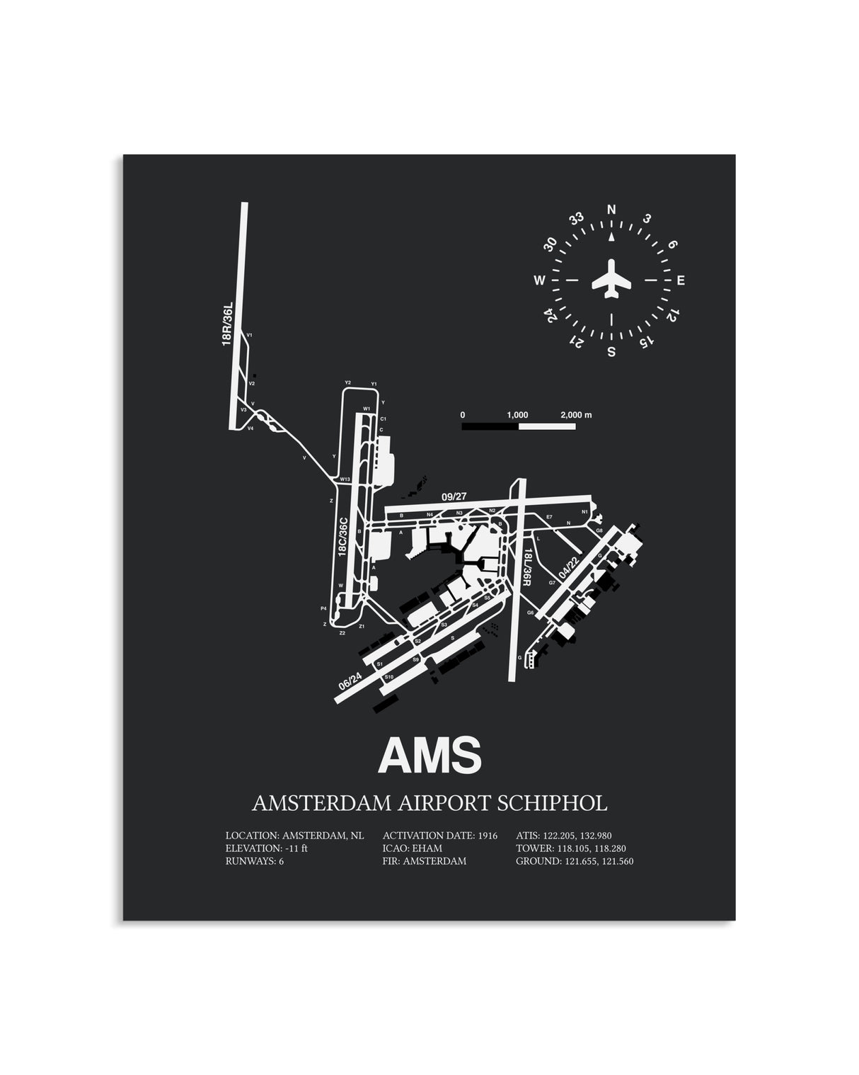 Gray Framed Amsterdam Airport Schiphol layout wall art poster