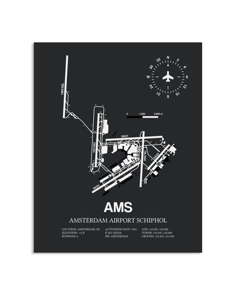 Gray Framed Amsterdam Airport Schiphol layout wall art poster