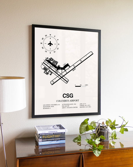 Columbus Airport aviation wall décor in black wood frame