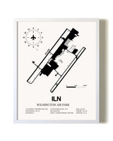 Wilmington Air Park airport map poster in oak frame