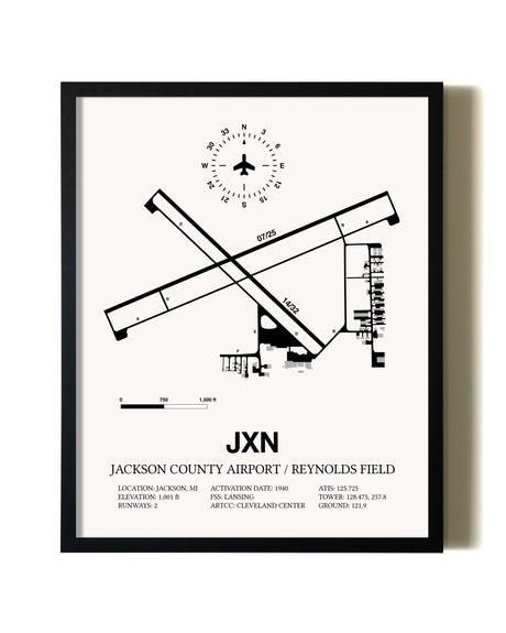 Framed Jackson County Airport / Reynolds Field wall art poster in black frame