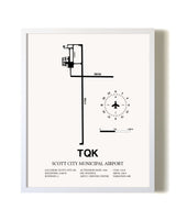 Scott City Municipal Airport airport map poster in oak frame