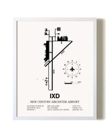 New Century Aircenter Airport airport map poster in oak frame
