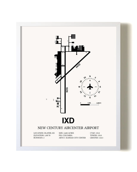New Century Aircenter Airport airport map poster in oak frame
